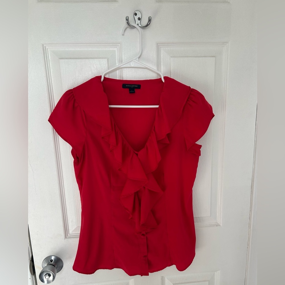 Banana Republic Red Ruffled Women's Blouse Small
